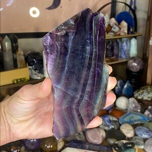 High quality Rainbow Fluorite Crystal Slab W/ Metal Easel Stand